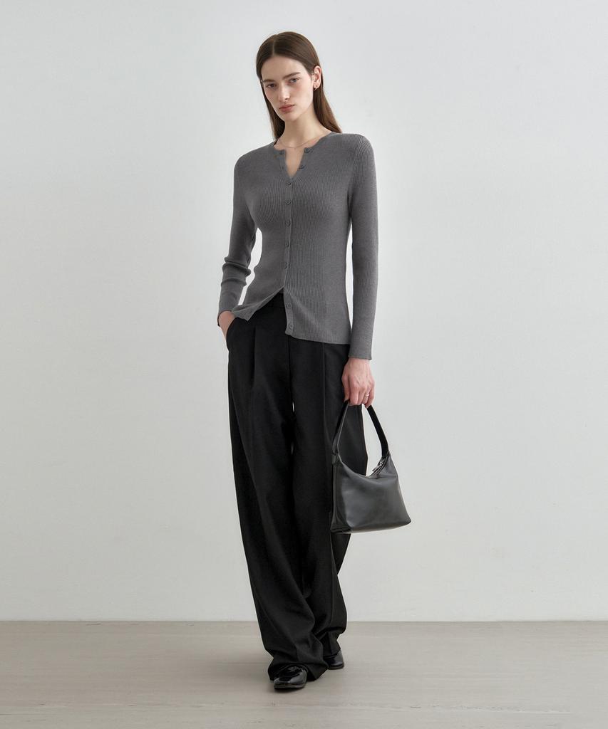 MONGDOL Single-Pleat Wide Slacks Black Mdpt025Black