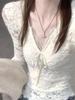 Elegant White Lace V-Neck Long-Sleeve Slim Fit Women's Top for Autumn/Winter