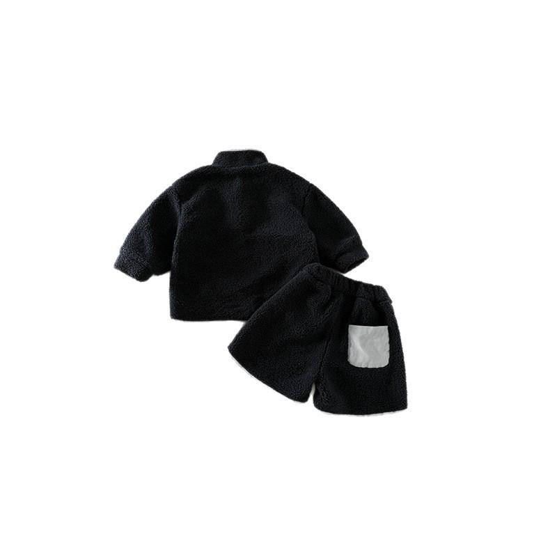 Przytulny zestaw dla niemowląt i małych dzieci z wełny jagnięcej: Modny Dwuczęściowy Zestaw z Podszewką z Polaru na Jesień/Zimę