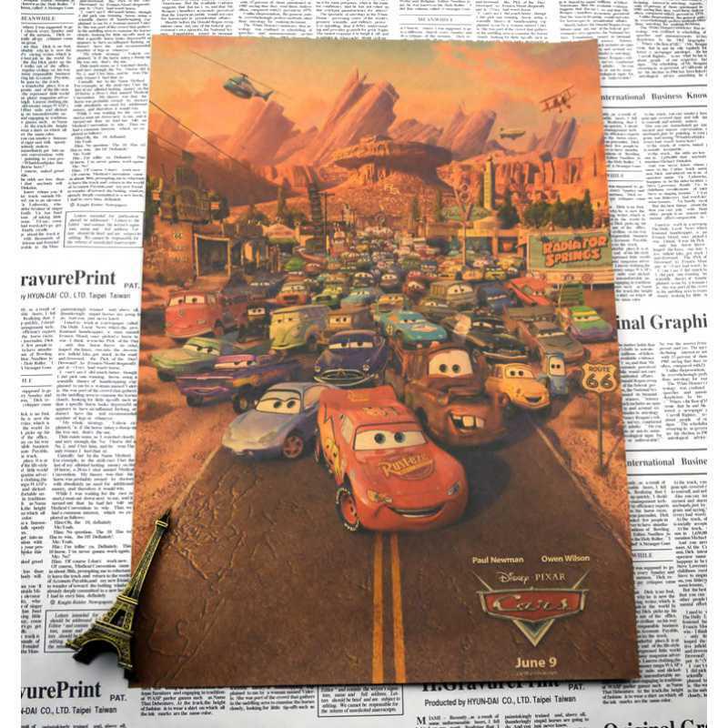 Cars Movie Retro Kraft Poster - Decorative Canvas for Kids' Rooms