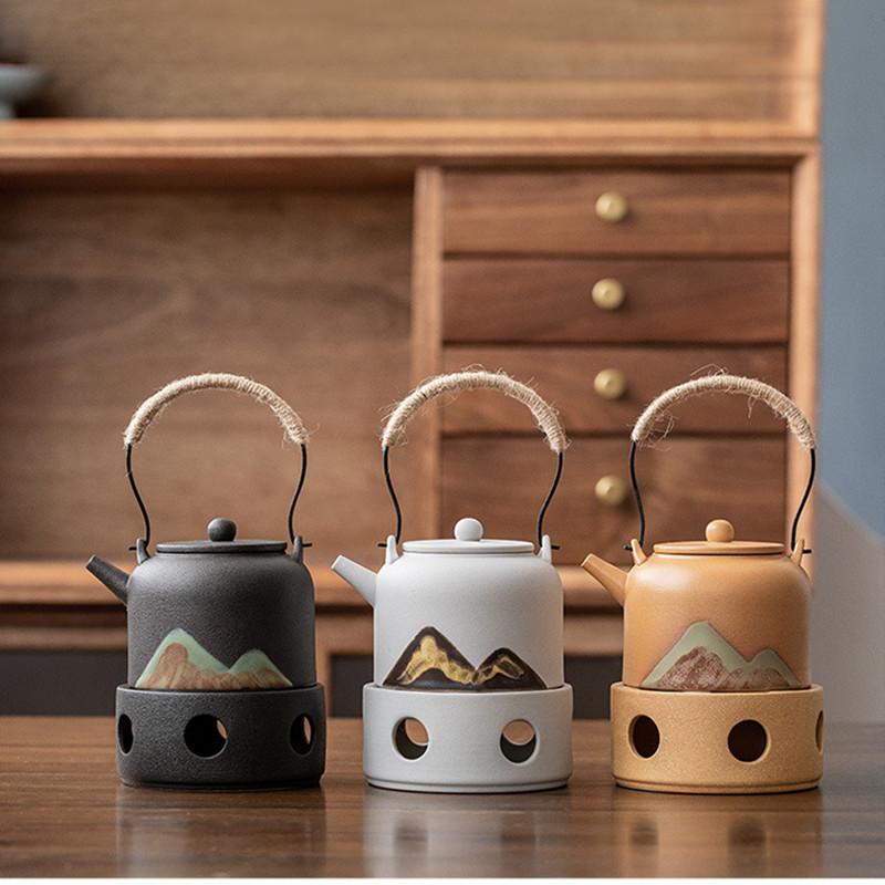 Japanischer Teekannenwärmer aus Keramik – Teekocher mit Kerzenheizung und Teesieb-Set für Kung-Fu-Tee oder Aromatherapie