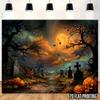2D graphic design suitable for party banners featuring a design of spooky Halloween cemetery and pumpkin landscapezyc