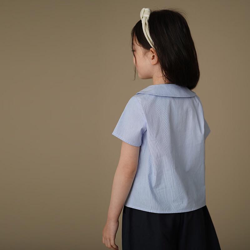Hacikis Girls' Petal Collar Short-Sleeve Cotton Shirt