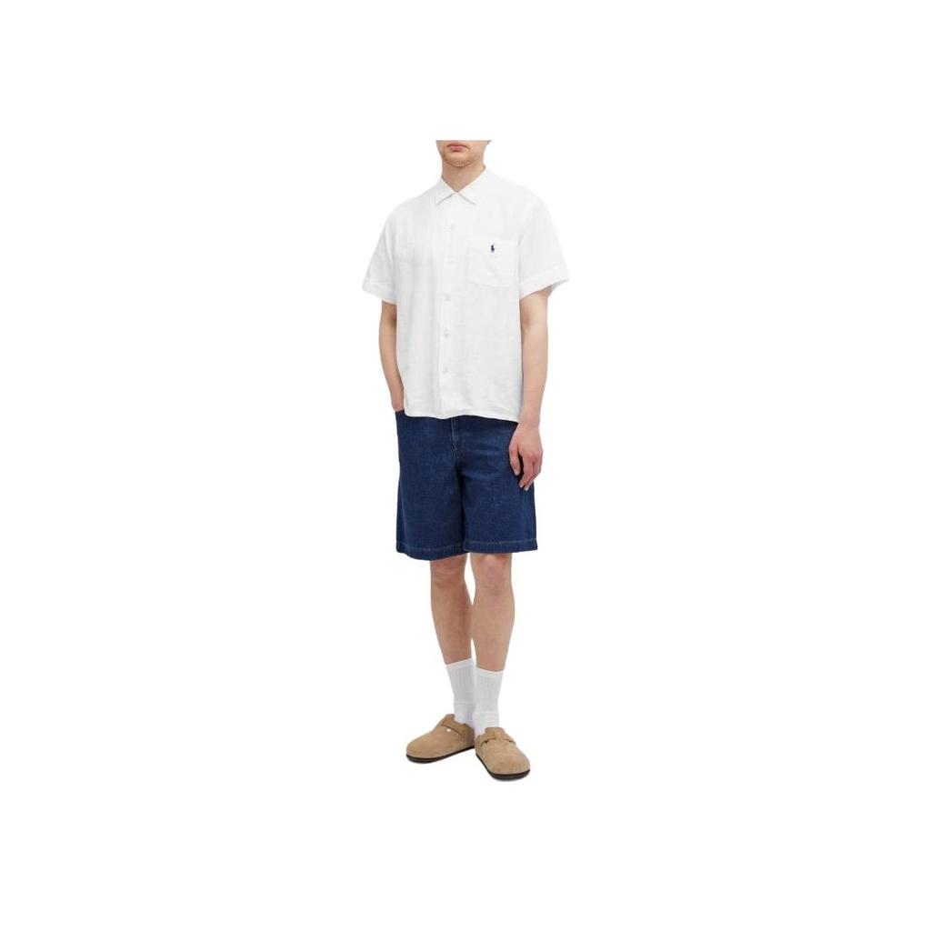 Polo Ralph Lauren Logo Embroidered Pointed Collar Single-Breasted Short Sleeve Shirt Men Shirts White 710934654-001