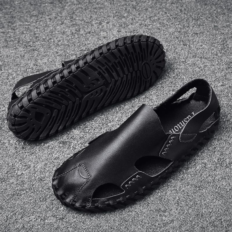 

Модные мужские сандалии ручной работы с мягкой подошвой из ПУ перфорированные сандалии однотонные классические удобные нескользящие повседневные пляжные сандалии 44 чёрный