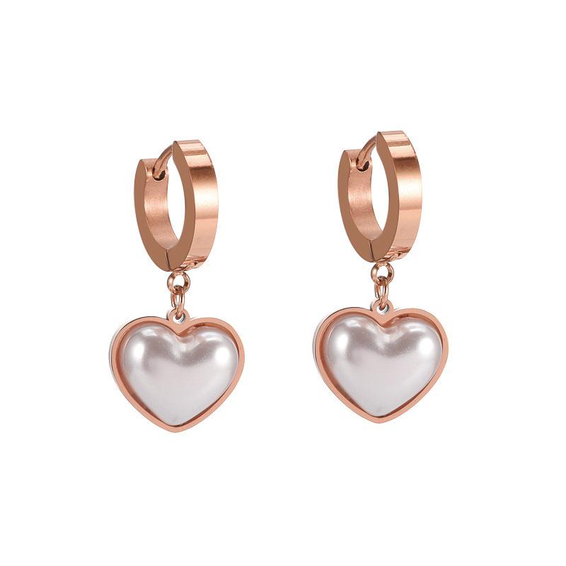 Retro-Style Titanium Steel Heart Pearl Stud Earrings for Women