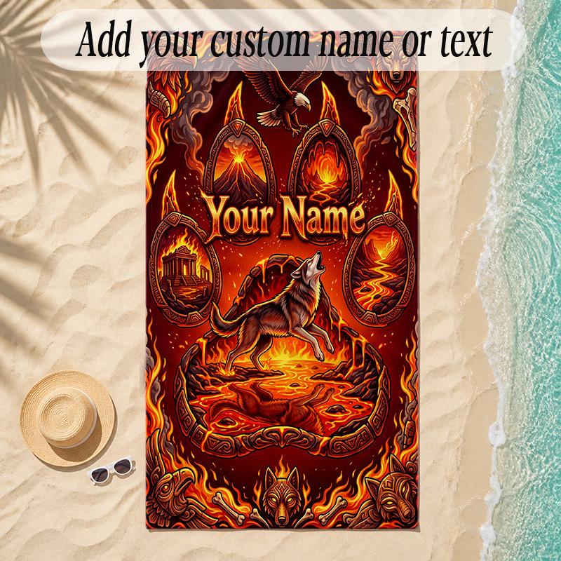 Fox Theme Soft Beach Towel Personalized Custom Name Text Towel Portable for Beach Pool Travel
