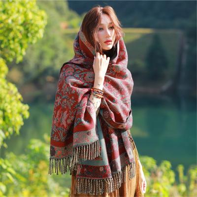 Spring and Autumn New Jacquard Shawl Core-spun Yarn Warm Windproof Scarf Xizang Yunnan Travel Scarf