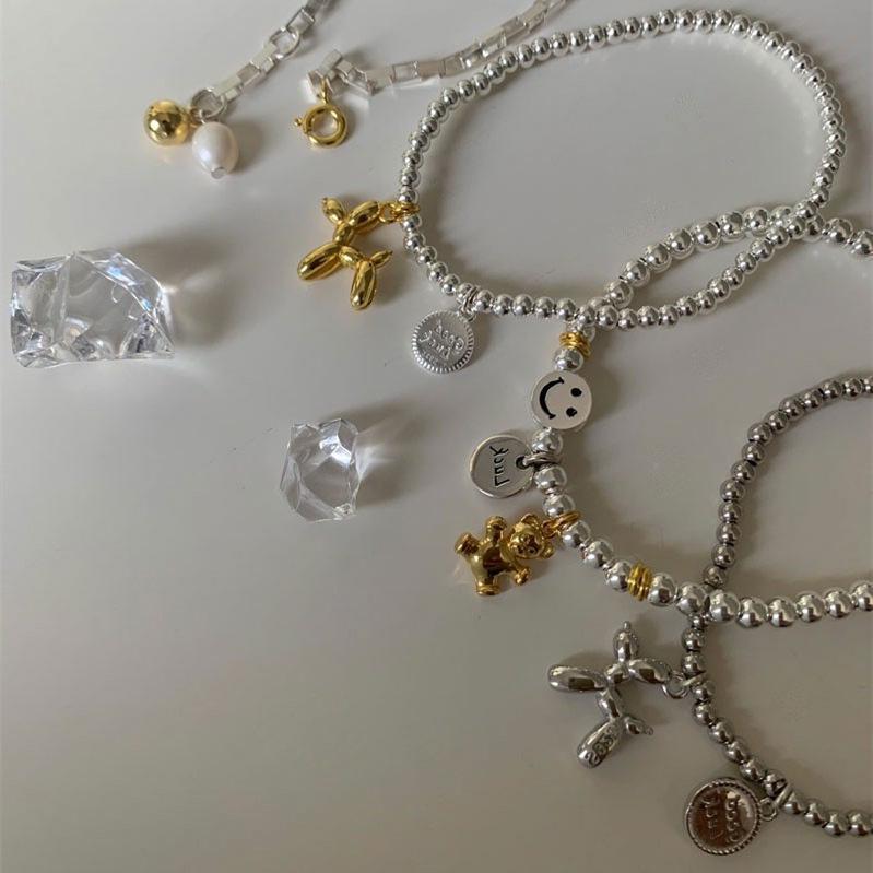 Round Bead Bear & Balloon Dog Bracelet: Women's Hip Hop Wristband
