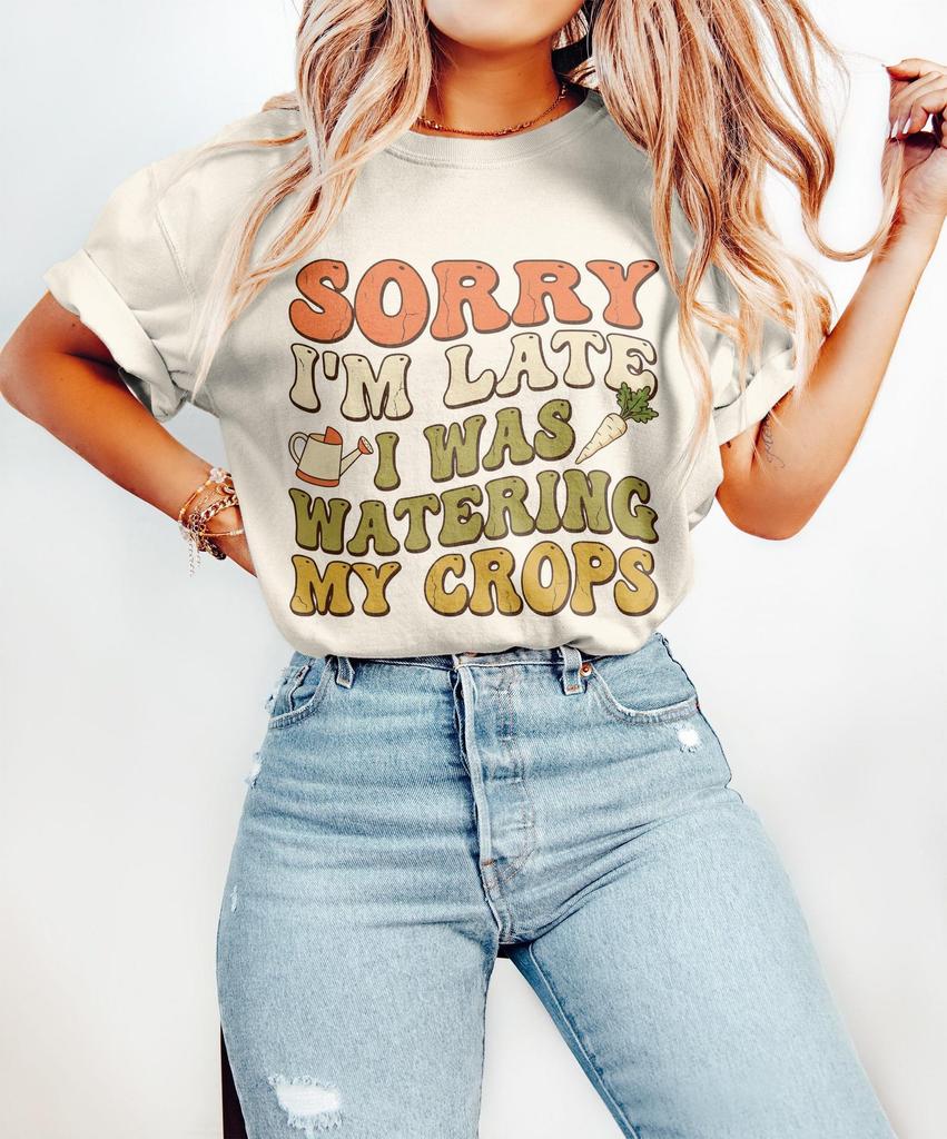Sorry Im Late I Was Watering My Crops T-Shirts T-shirts Stardew Valley Shirt Farming Sim Shirt Cozy Games Gift Retro Pixel Art Shirt