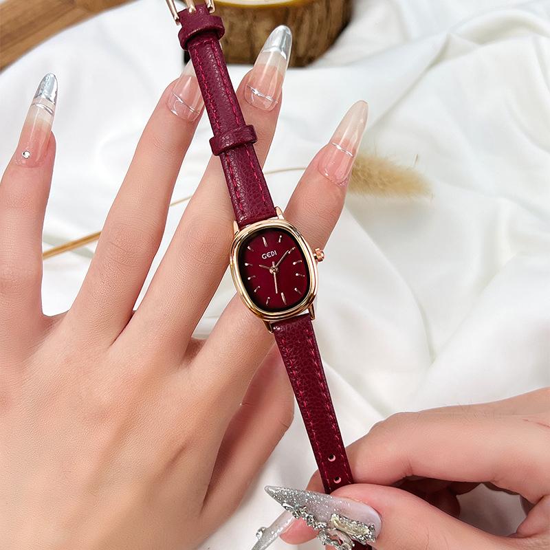 Retro simple oval student watch niche premium waterproof women's watch genuine leather quartz women's watch