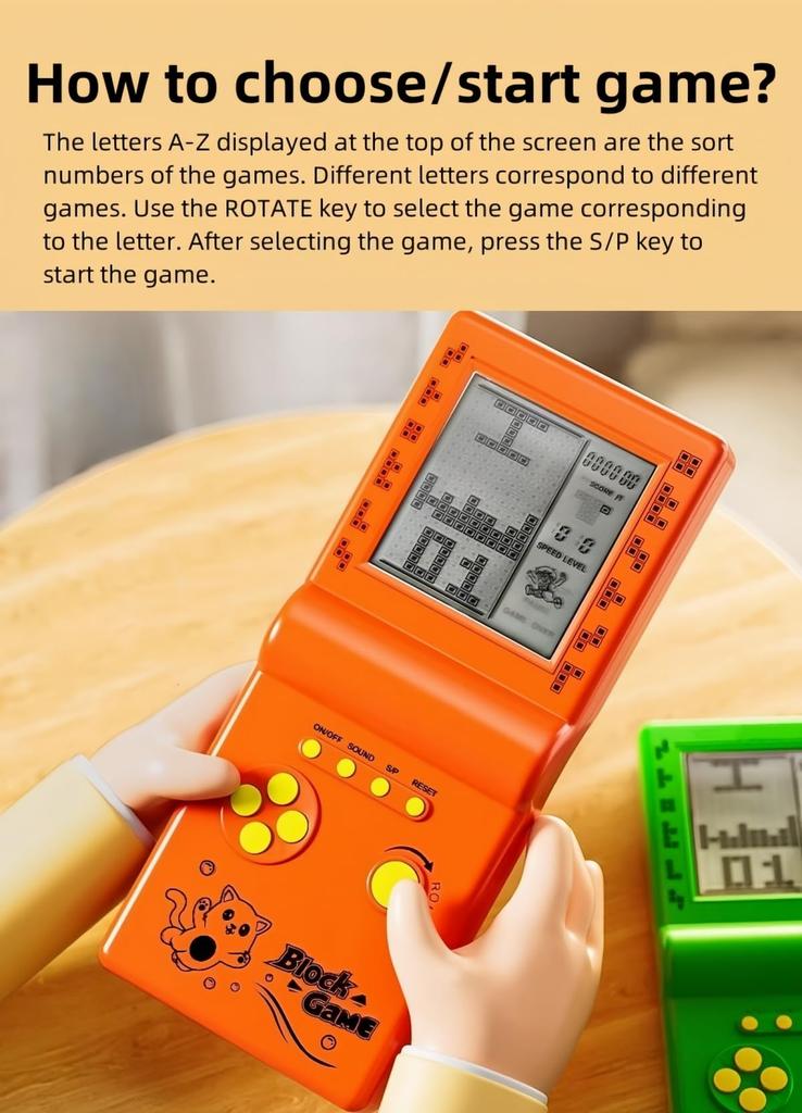 New Brick Game Console with Classic Nostalgic Puzzle 23 Adjustable and Two AAs Perfect Gift Large-Screen Features, Built-in Games, Speed/Difficulty,