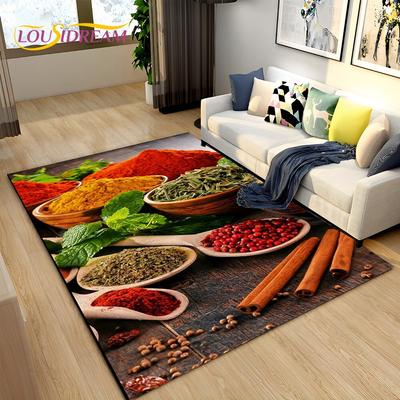 Tapete de área de tempero de frutas e grãos vegetais, tapete de carpete para sala de estar, quarto, sofá, capacho, decoração de cozinha, tapete antiderrapante