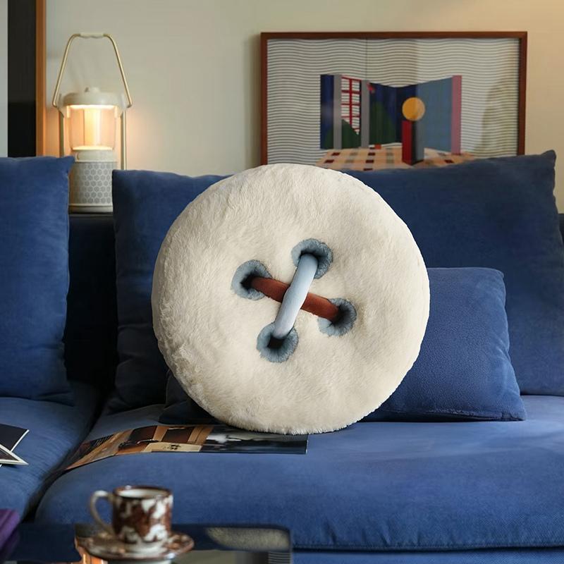 Oreiller en Peluche Créatif en Forme de Bouton Rempli Confortable Grande Taille Bouton Coussin Jeté Coussin de Dossier pour Canapé Fauteuil Décoration d'Intérieur Amusante Cadeau Mignon 40cm