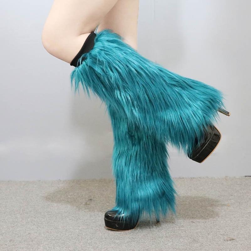 Plush Leg Warmers for Women Soft Furry Boot Toppers Ribbed Elastic Top Fuzzy Leg Covers Winter Accessory Party Costume