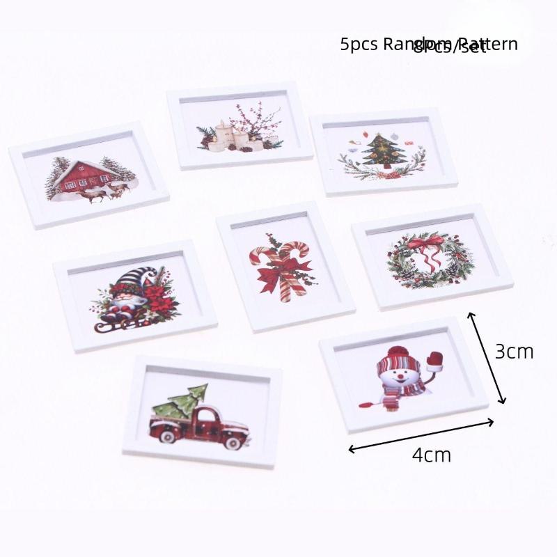 1/12 Dollhouse Mini Christmas Wall Mural Ornament Dollhouse Home Decoration Dolls House Micro Xmas Scene Photo Props