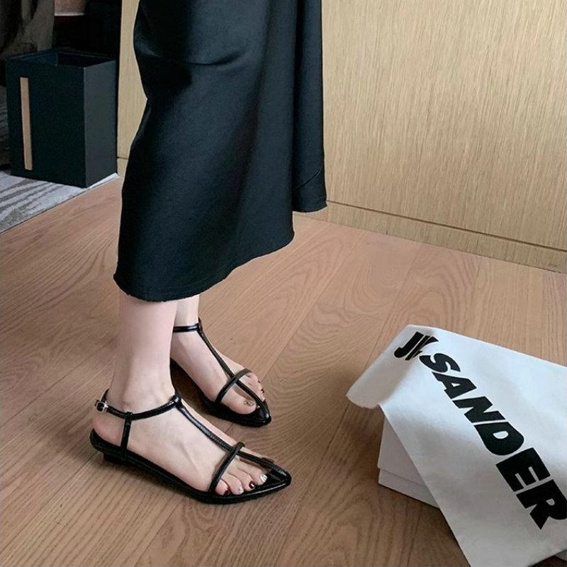 Fashion Sandals for Women in Summer 2025 Pointed Straight Thin Strap with Exposed Toe Buckle Sandals for Women  Sandalias De Mujer