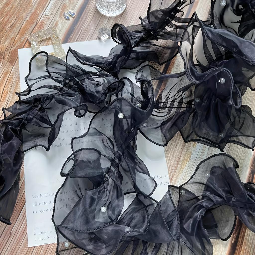 1roll 78.74inch 4.72inch Dense Pleated Beaded Snow Yarn Lace Ribbon Floral Packaging Ribbon Bouquet Ribbon Shiny Pearl Wave Gauze Ribbon