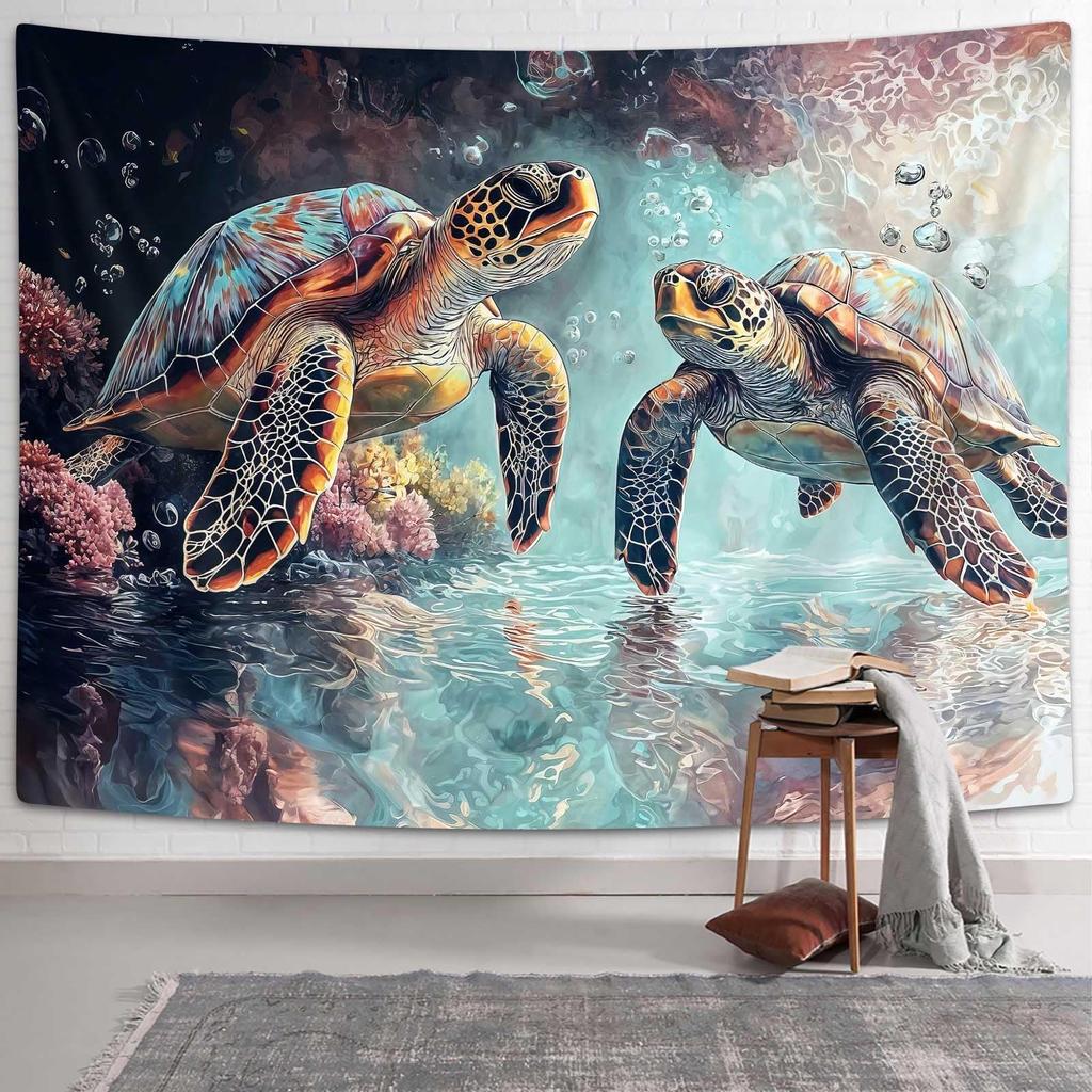 Largemouth Bass Tapestry, Oil Painting-style Jumping Fish with Cabin and Forest Lake At Sunset Print Wall Hanging for Home Decor