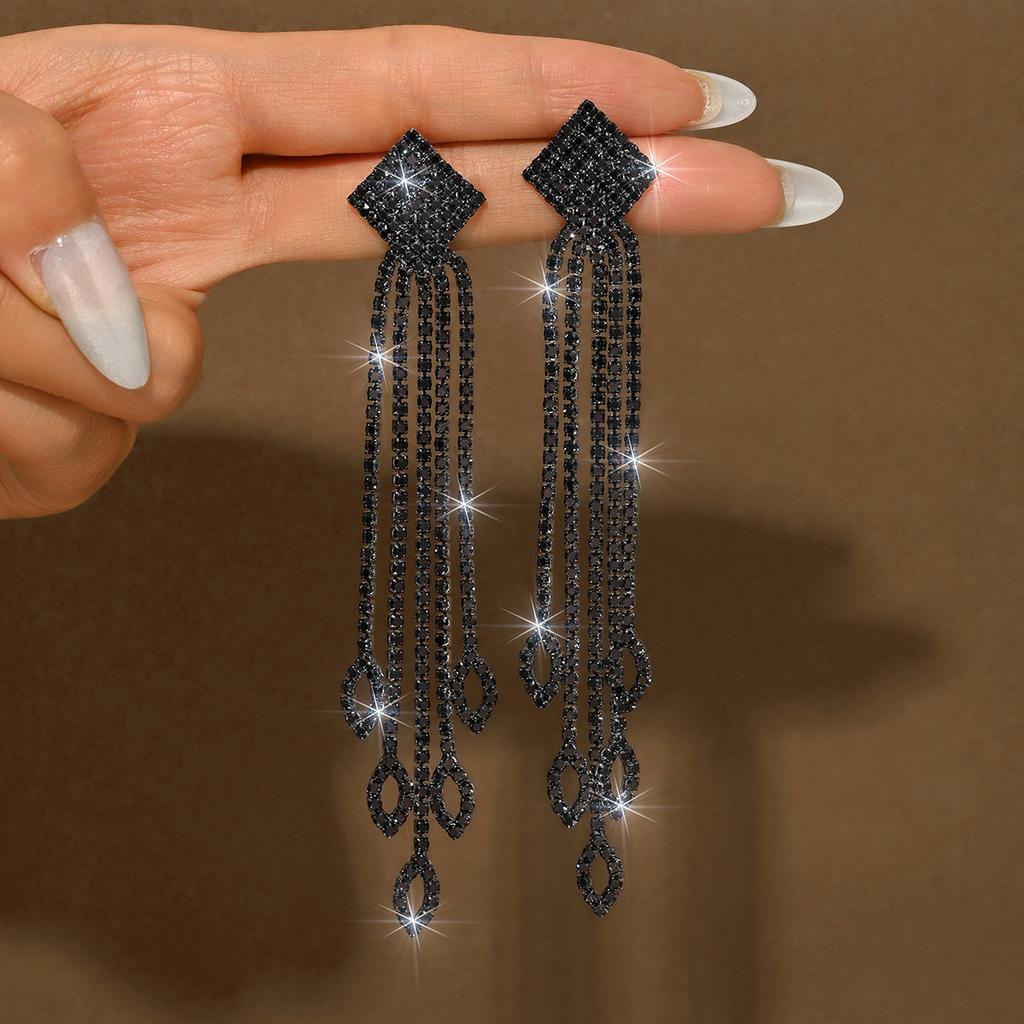 Super Flash Water Drop Full Diamond Fringed Earrings Women'S Long Temperament Super Fairy Fashion Thin High-End Earrings