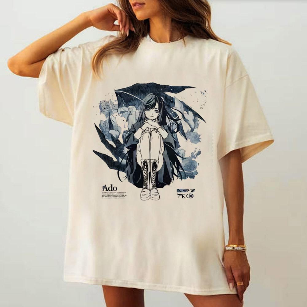 Ado T-Shirt Damen Trendig Digital Atmungsaktiv Klassisches T-Shirt Vintage Anime Pastellfarben Atmungsaktiv Ästhetisch Gotisch