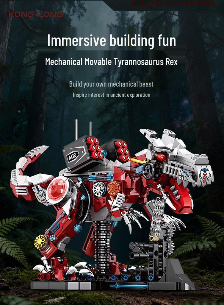 Electric Tyrannosaurus Rex Mechanical Dinosaur Building Blocks - Educational Toy for Boys