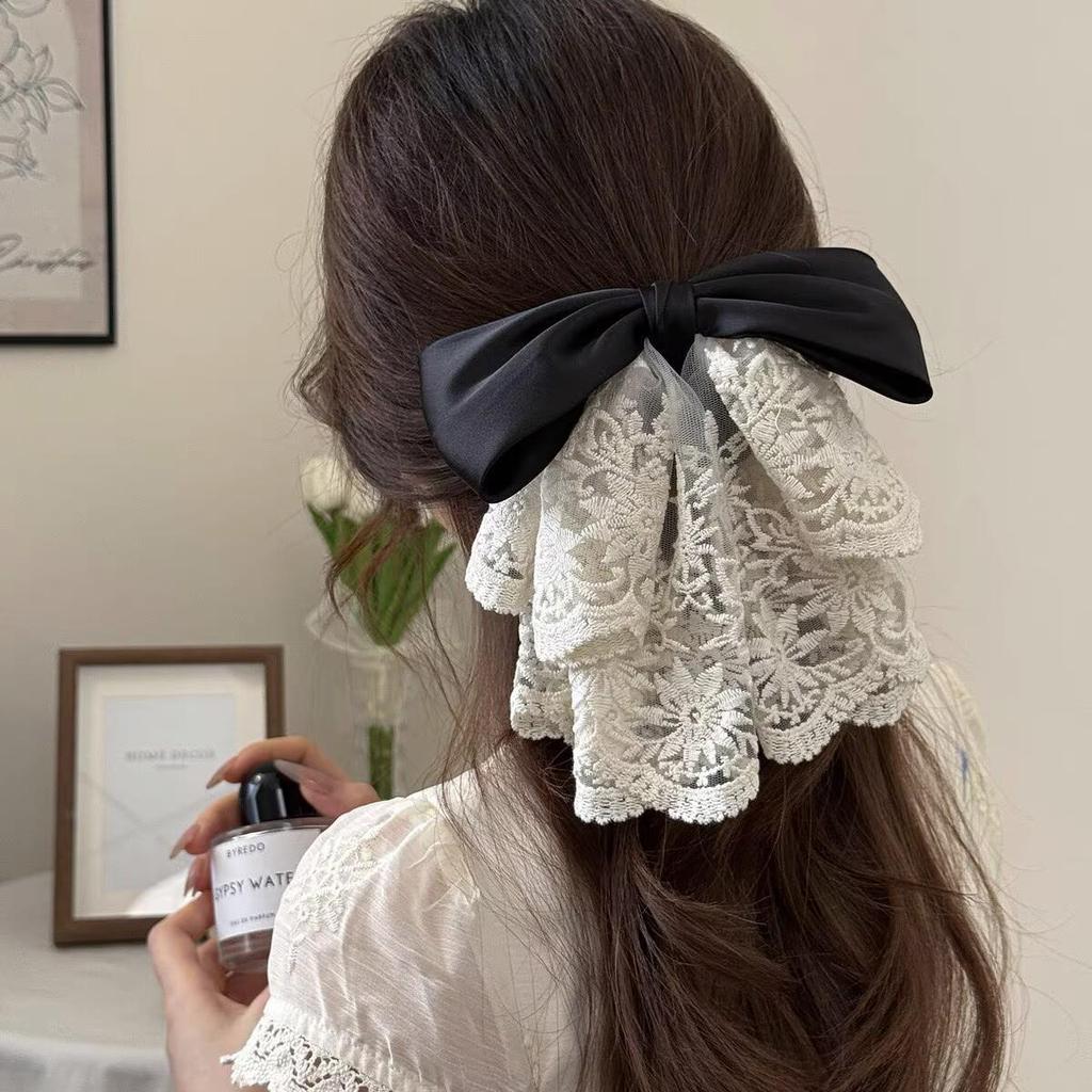 Handmade Chiffon Floral Bow Ponytail Clip for Voluminous Hair