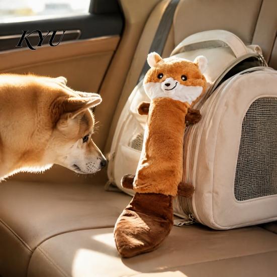Portable Dog Toys for Travel Crinkle Animal Toy, Plush Squeaky Chew Fox Raccoon Safe Dogs Squirrel Puppy Teething Toy Small Medium And Large