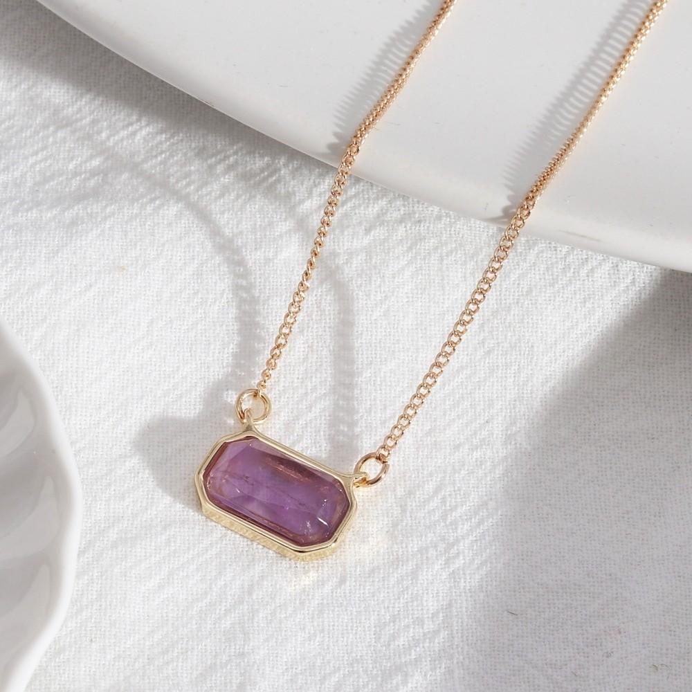 Natural Stone Raw Gemstone Necklace Handmade Square Pendant Minimalist Semi Stone Choker  Gift фиолетовый