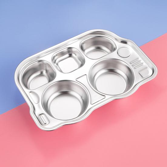 Stainless Steel Dinner Plate for Kids Cartoon Design Divided Tray Food-Grade Safe Durable Children Compartment Serving Snack Dishes