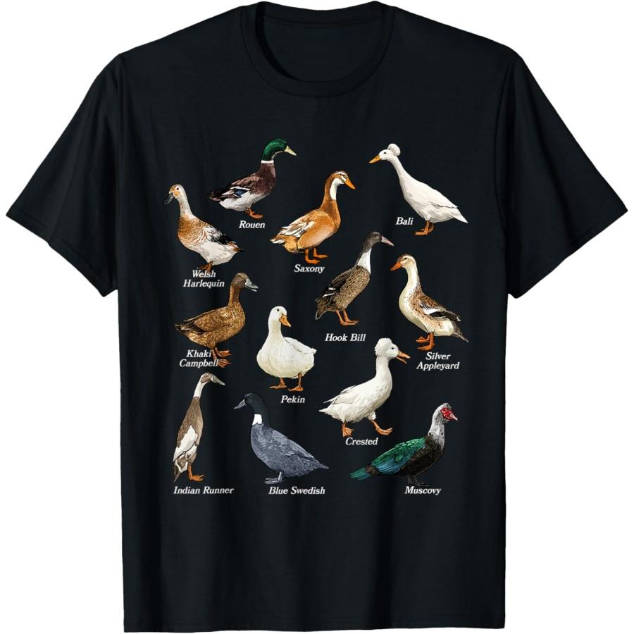 Types of Duck Waterfowl Animals of the World Duck Lover T-Shirt S