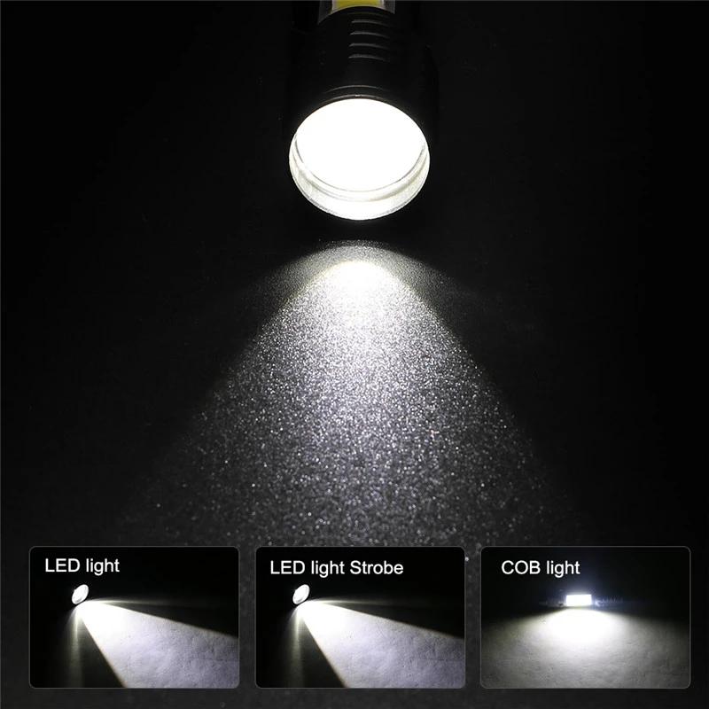 Mini Portable LED Flashlight COB+XPE Rechargeable Torch Camping Lantern Zoomable Flashlight Tactical Flashlight with Pen Clip