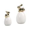 Easter Bunny Figurine Modern Ceramic Gold Rabbit On Egg Ornament for Spring Farmhouse Home Office Fireplace Tabletop Centerpiece