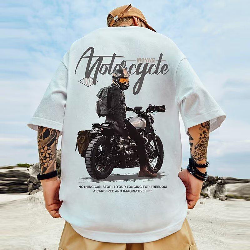 Size 8XL Men Casual T-shirt Teenager Student Tee American Vintage Motorcycle Man Print T-shirt Loose Large Size Large Top