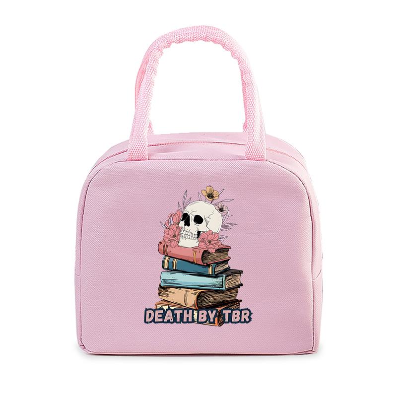 Skull Reading Books Print Lunch Bag Men and Women Vintage Style Graphics Thermal Handbags Thickened Insulation Lunch Box Bag