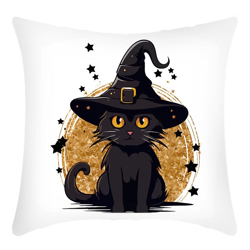 Halloween Pillows Popular Home Fun Square Witch Cat Pumpkin Party Ornament Pillow Case Premium Durable Quality