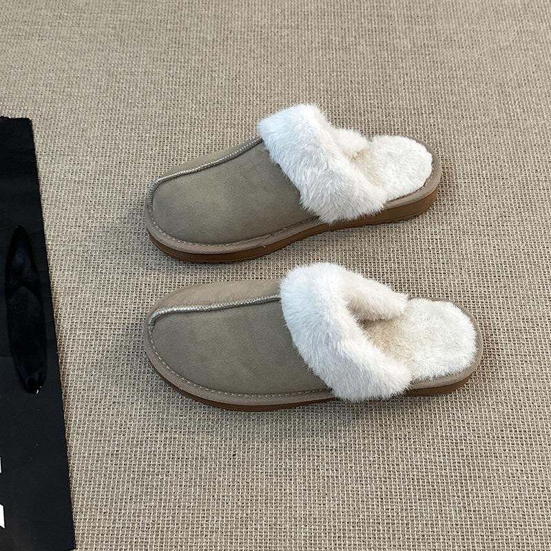 Retro comfortable simple plush day plush slippers autumn and winter fashion versatile outer wear home girls bag head slippers