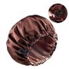 1pc Double Layer Adjustable Satin Bonnet Solid Color Elastic Button for Women Hair Hat Nightcap Silky Satin Fabric