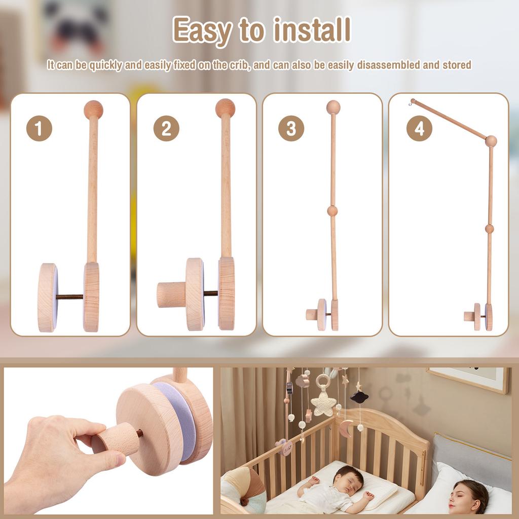 360°  Rotating Baby Mobile Crib Holder Wooden Baby Crib Movable Arm Easy To Install Newborn Mobile Arm for Newborn for Crib