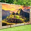 Nádherná tapisérie Machu Picchu, Západ slunce při zlaté hodině nad starověkými inckými ruinami a lamami, Exotické cestovní nástěnné umění