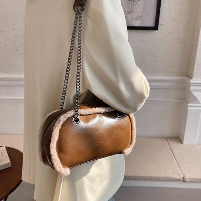 High Texture Fashion Plush Bag Women's 2025 New Foreign Style Versatile Single Shoulder Messenger Bag Lamb Wool Chain Bag Tide