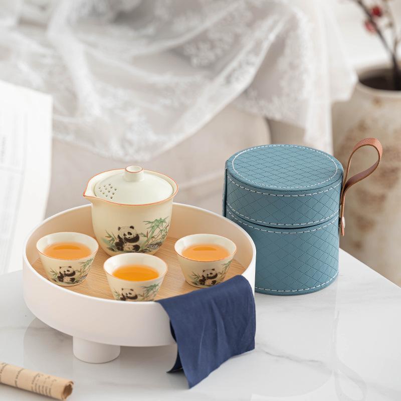 Ru Kiln Travel Tea Set Portable Business Event Gifts Ceramic Tea Pot Anti-scalding Kuaike Cup