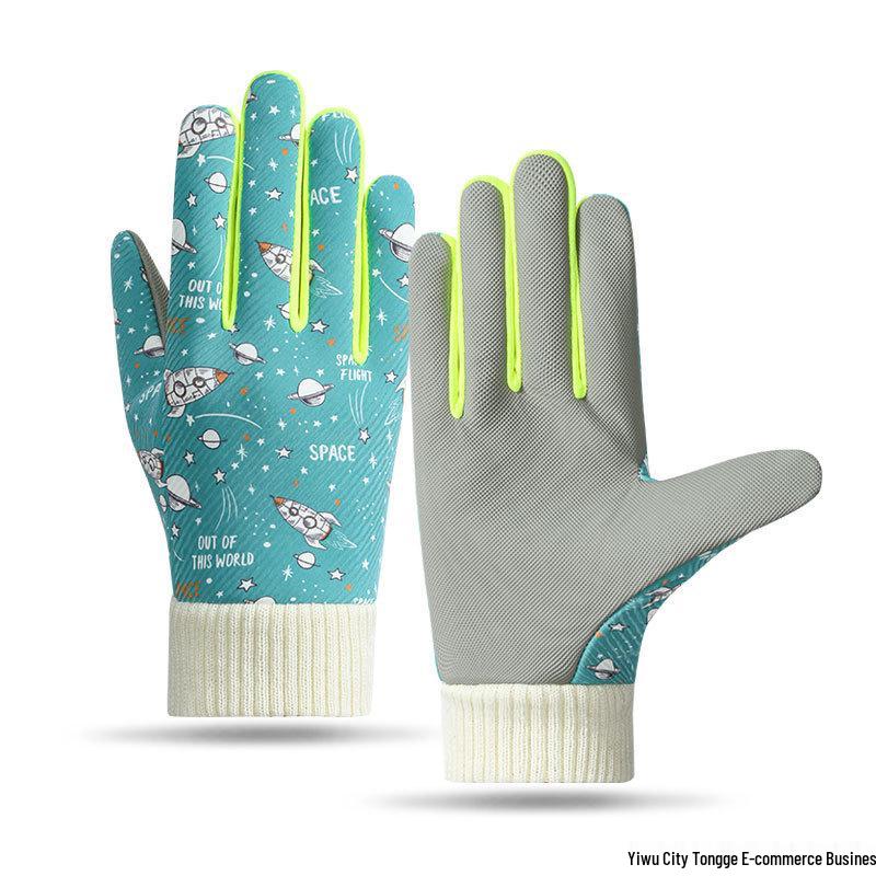 Kids' Winter Gloves: Fleece-Lined, Warm, Non-Slip, Waterproof for Skiing, Cycling, and Playing, with Cute Ribbed Cuffs and Five Finger Design.