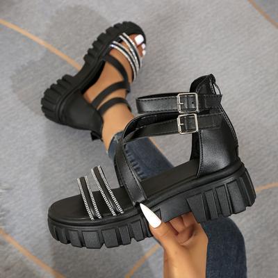 Sandalias Romanas de Cuña de Moda para Mujer Moda Verano Correa al Tobillo Sandalias de Plataforma Casual Hebilla Nueva Punta Abierta Zapatos de Plataforma de Playa para Mujer