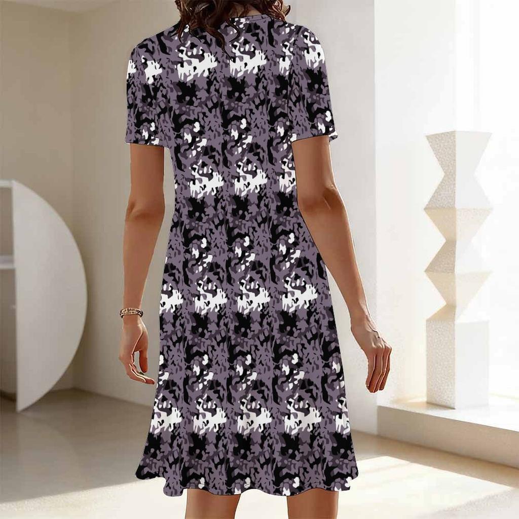 Women Round Neck Oversized Short Sleeve Dress Vibrant Meadow Flower Print For Garden Party