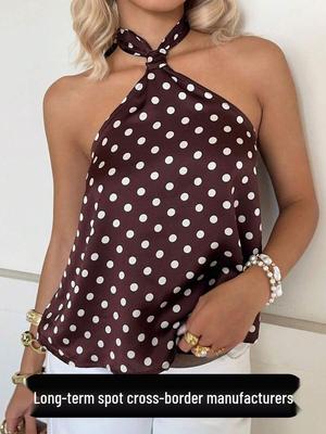 Women's 2026 Summer Polka Dot Halter Crop Top