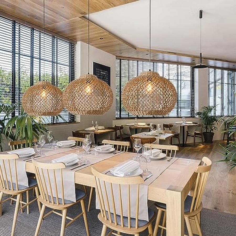 13.77 Woven Rattan Pendant Light Hand-Woven Water Plants Rattan Chandelier 1-Light Boho Wicker Coastal Retro Ceiling Chandelier