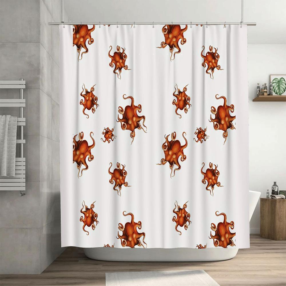 Ocean Octopus Shower Curtain Sea Life Bathroom Decor Nautical Shower Liner Waterproof Vintage Coastal Home Decor