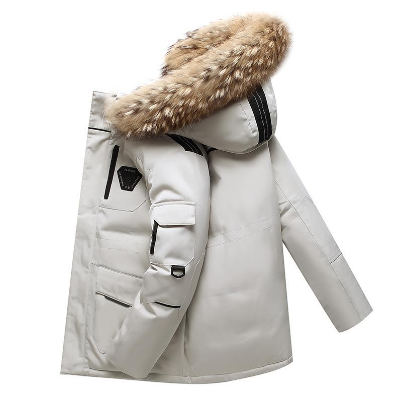 Running man's same style down jacket for male and female couples Korean pie jacket overalls winter 90 down white duck down jacket with real fur collar