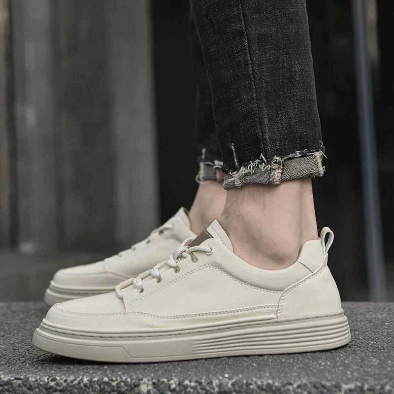 Fashion New Mens Sneakers Luxury Genuine Leather Handmade Casual Shoes Brand Designer Leather Business Shoes Comfortable Tennis Shoes